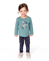 Organic Cotton T-Shirt Sage With Cat - H20E70_461