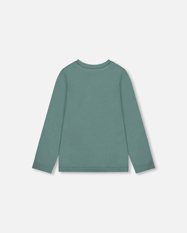 Organic Cotton T-Shirt Sage With Cat - H20E70_461