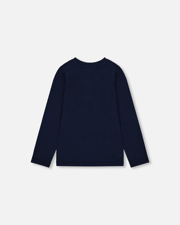 Organic Cotton T-Shirt Dark Blue With Cat - H20E70_499