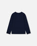 Organic Cotton T-Shirt Dark Blue With Cat - H20E70_499