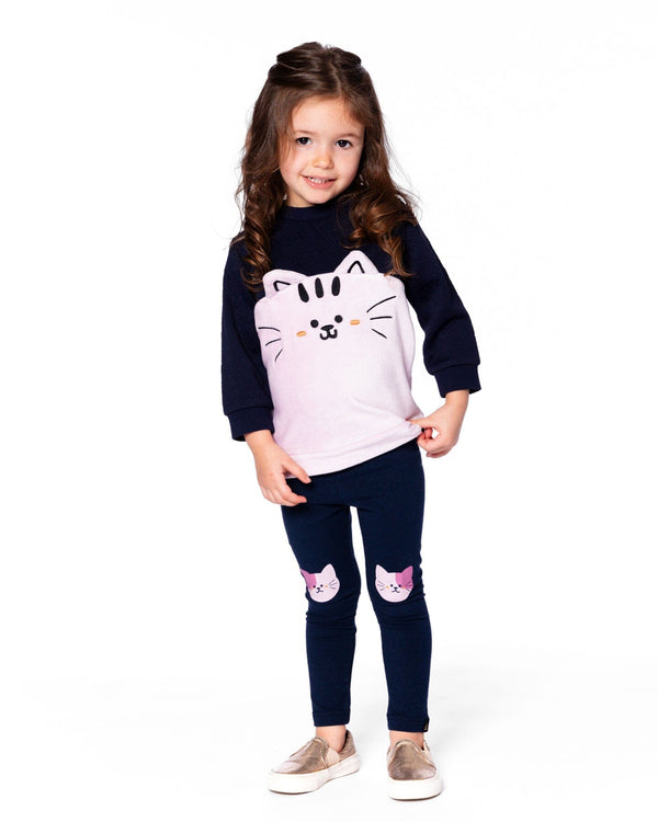 Long Bi-Material Top Dark Blue With Cat - H20E71_499