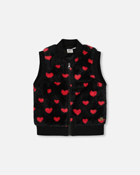 Faux Fur Sleeveless Vest Black And Red With Hearts - H20H30_000