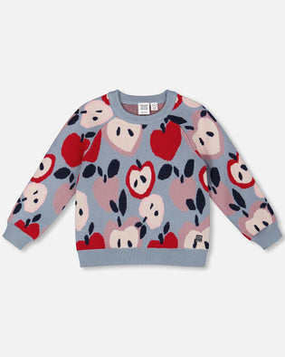 Knit Sweater Blue And Red With Apple Heart Jacquard - H20IT71_000