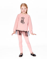 Long Bi-Material Top Dusty Pink With Mesh Ruffle Hem And Leopard Print - H20K76_650
