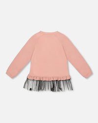 Long Bi-Material Top Dusty Pink With Mesh Ruffle Hem And Leopard Print - H20K76_650