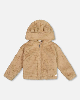 Faux Fur Hooded Jacket Nougat - H20LG50_116