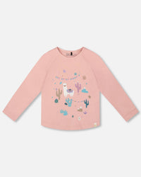 Organic Cotton T-Shirt Dusty Pink With Llama - H20M70_622