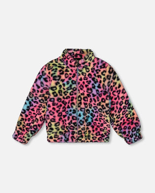 Faux Fur Zipped Jacket Multicolor Leopard - H20N50_000