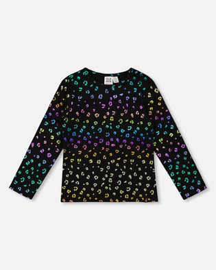 Stretch Jersey T-Shirt Multicolor Leopard Print - H20N71_082