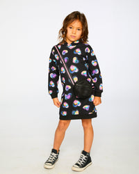 Hooded Fleece Dress Black And Multicolor With Trompe-L’Œil Bag Detail Dresses Deux par Deux 