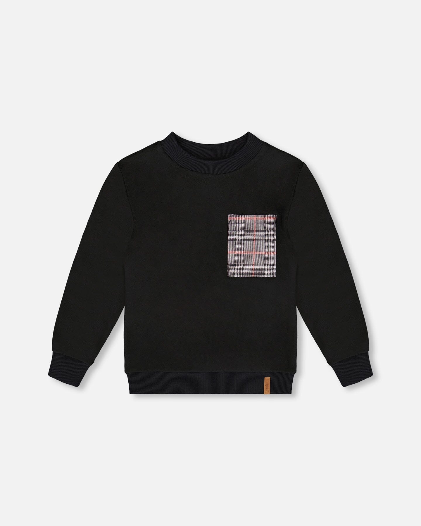 Super Soft Brushed Jersey Long Sleeve Top Black With Plaid Pocket - H20OB65_999