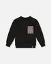Super Soft Brushed Jersey Long Sleeve Top Black With Plaid Pocket - H20OB65_999