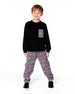 Super Soft Brushed Jersey Long Sleeve Top Black With Plaid Pocket - H20OB65_999