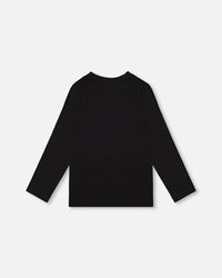 Organic Cotton T-Shirt Black With Boucle Deer Applique - H20OB70_999