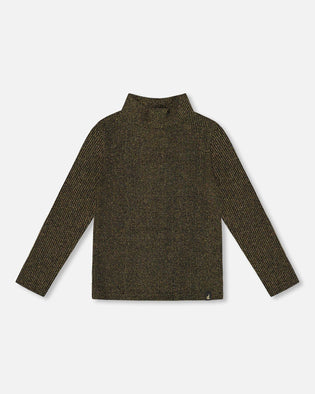 Shiny Rib Mock Neck Top Black And Gold - H20OG70_000