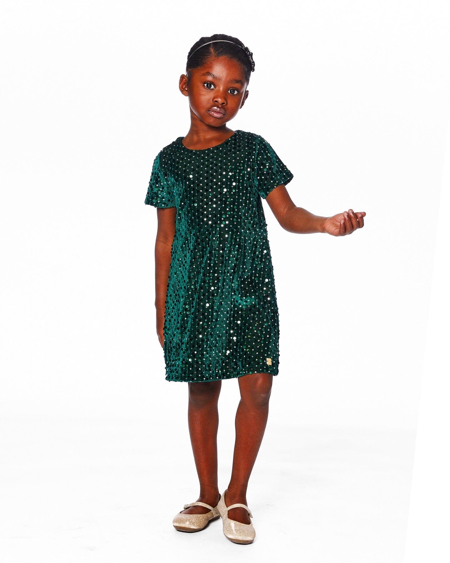 Velvet Short Sleeve Dress Forest Green - H20OG85_393