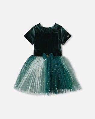 Bi-Material Short Sleeve Party Dress Forest Green - H20OG88_393