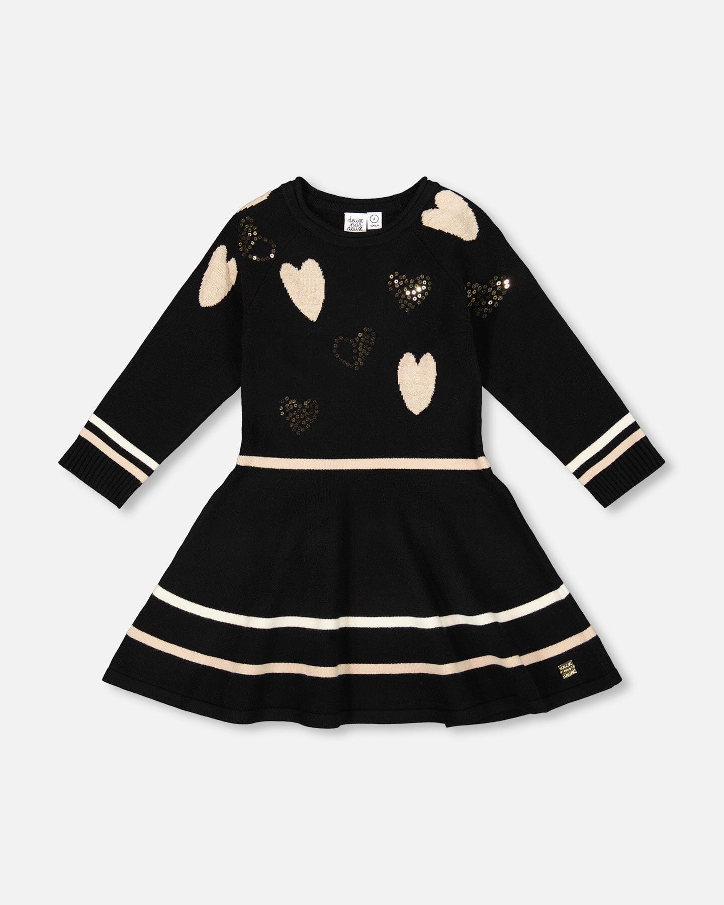 Knit Dress Black With Glittery Heart Motifs - H20OGT89_999