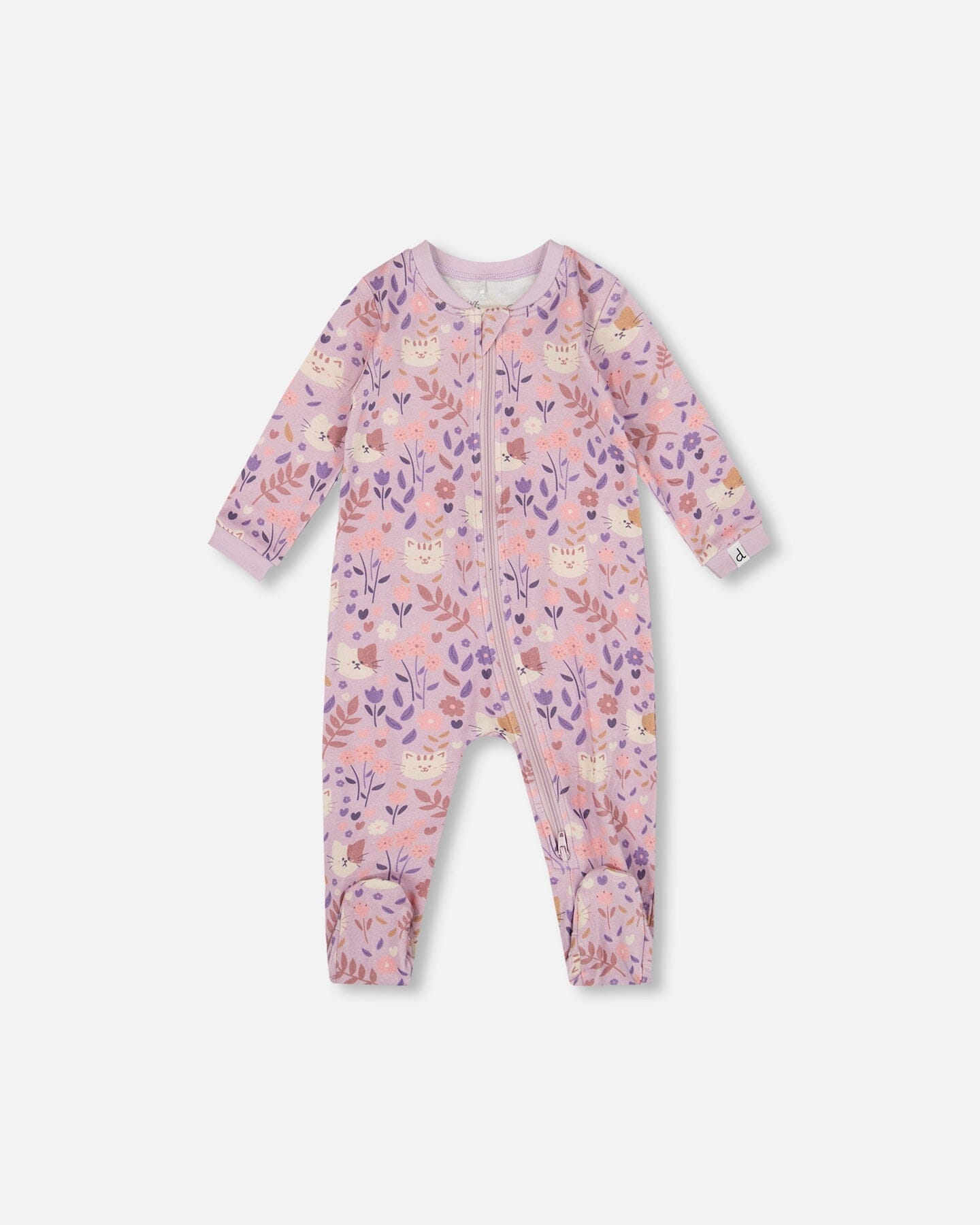 One-Piece Organic Cotton Pajama Lilac Cat Print - H20PA40US_008