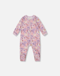 One-Piece Organic Cotton Pajama Lilac Cat Print - H20PA40US_008