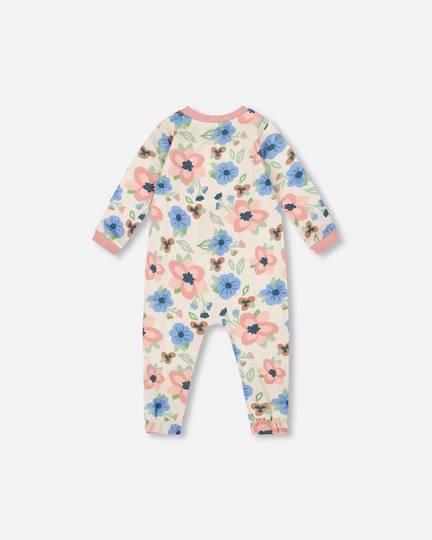 One-Piece Organic Cotton Pajama Off-White Flower Print - H20PA40US_009
