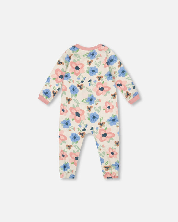 One-Piece Organic Cotton Pajama Off-White Flower Print - H20PA40US_009