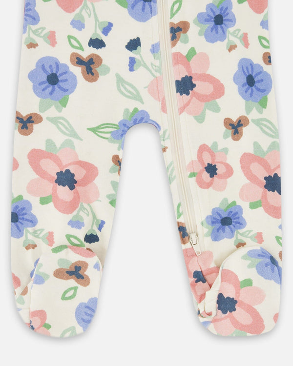 One-Piece Organic Cotton Pajama Off-White Flower Print - H20PA40US_009
