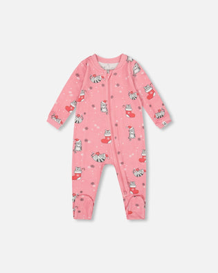 One-Piece Organic Cotton Pajama Pink Cat Print - H20PA40US_040