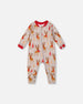 One-Piece Organic Cotton Pajama Beige Reindeer Print - H20PA40US_068