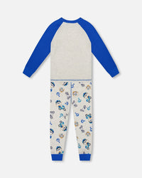 Two-Piece Organic Cotton Pajama Set Beige Monkey Print - H20PB10US_063
