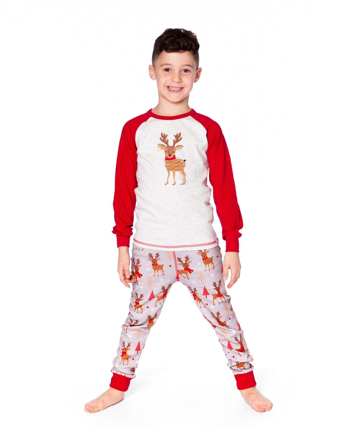 Two-Piece Organic Cotton Pajama Set Beige Reindeer Print - H20PB10US_068