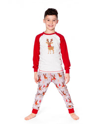 Two-Piece Organic Cotton Pajama Set Beige Reindeer Print - H20PB10US_068