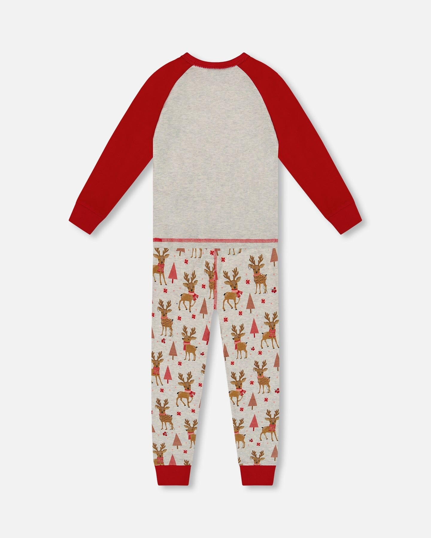 Organic Cotton Two-Piece Pajamas Beige Girly Reindeer Print - H20PG10US_041