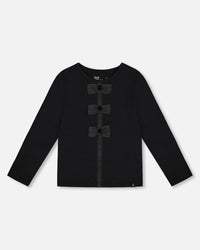 Long Sleeve Organic Cotton Jersey Bow Tee Black - H20Q70_999