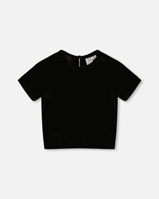 Short Sleeve Stretch Velour Top Black - H20Q71_999