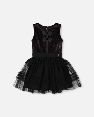 Sleeveless Bi-Material Velour And Mesh Dress Black - H20Q85_999