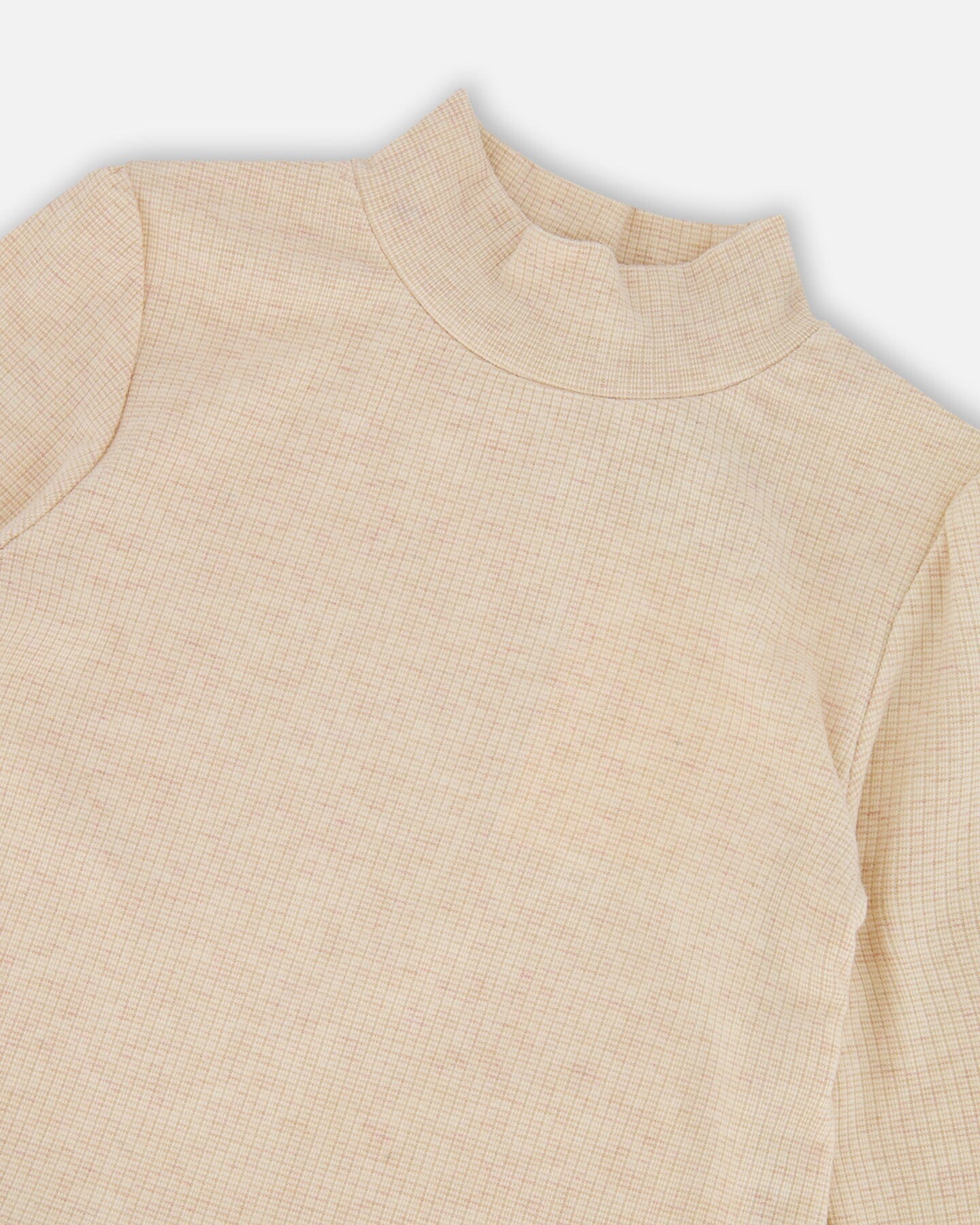 Long Sleeve Bi-Material Mock Neck Dress Beige And Plaid - H20Q87_193