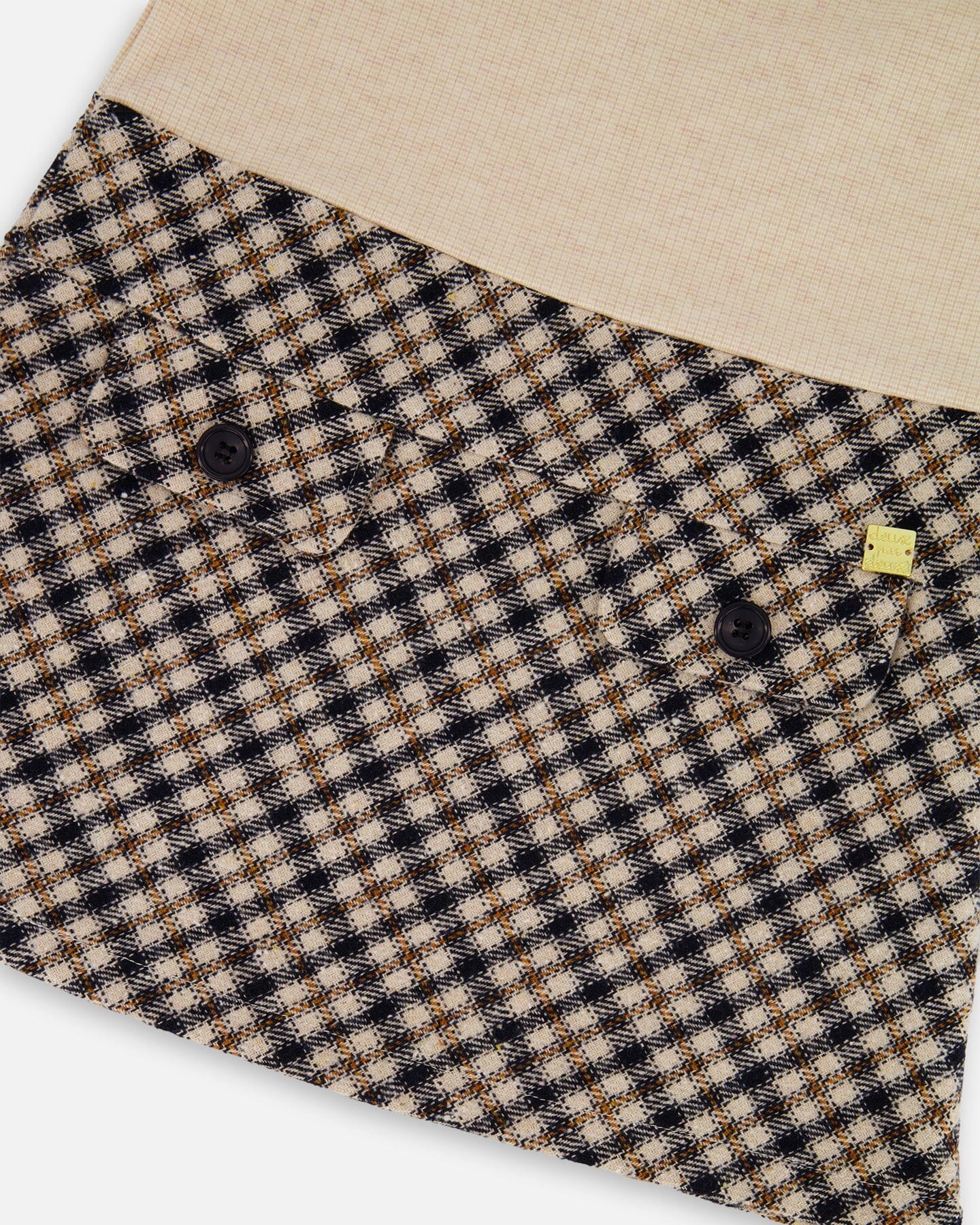 Long Sleeve Bi-Material Mock Neck Dress Beige And Plaid - H20Q87_193