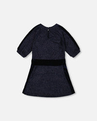 3/4 Sleeve Lurex Dress Navy Blue - H20Q91_481