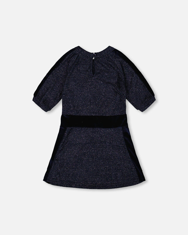 3/4 Sleeve Lurex Dress Navy Blue - H20Q91_481