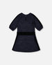 3/4 Sleeve Lurex Dress Navy Blue - H20Q91_481