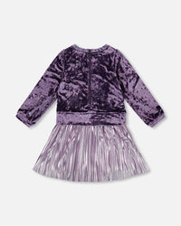 Long Sleeve Bi-Material Velour And Jersey Dress Purple Gray - H20Q92_547