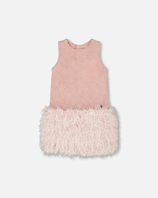 Sleeveless Bi-Material Lurex Dress With Feathers Light Pink - H20Q93_678