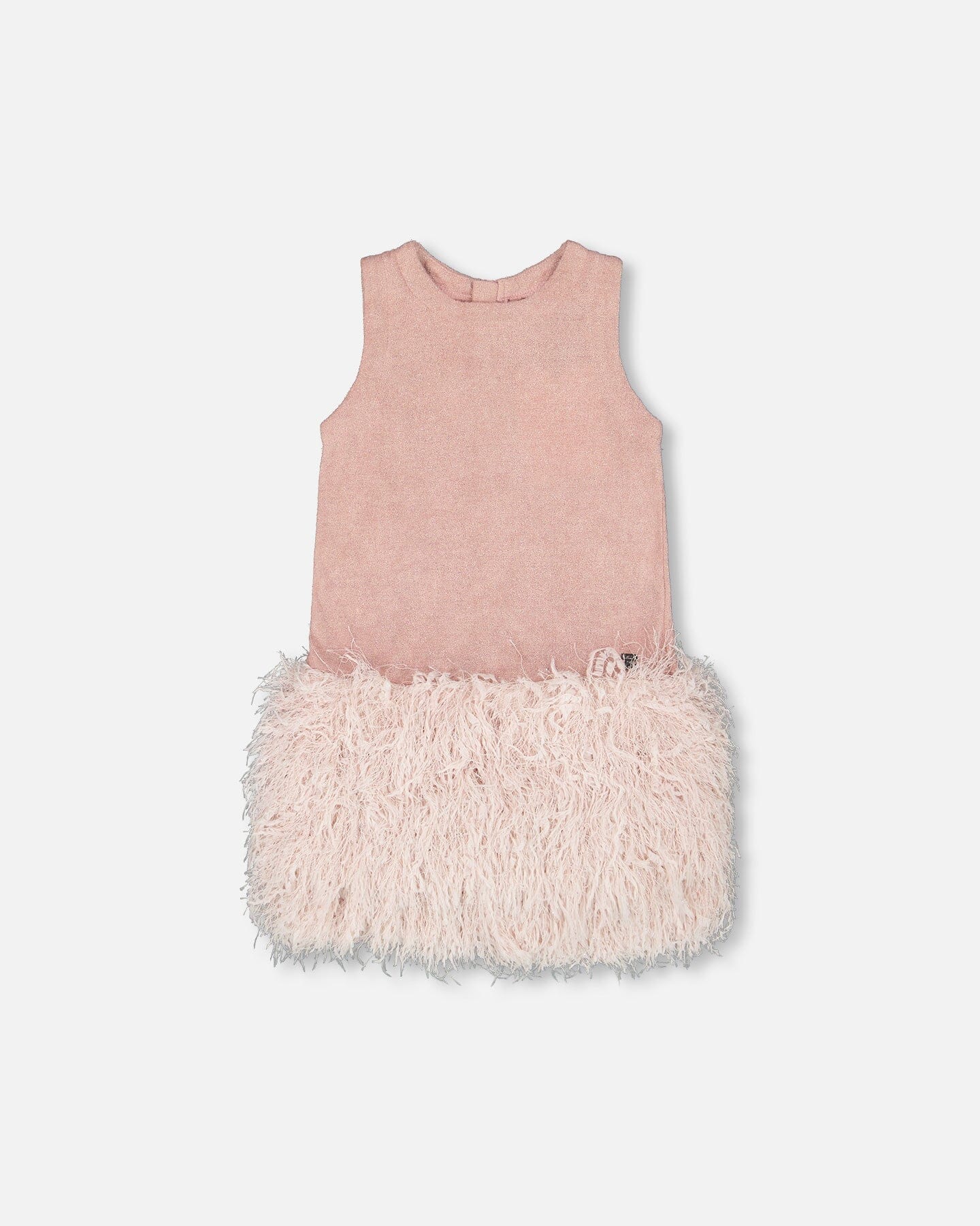 Sleeveless Bi-Material Lurex Dress With Feathers Light Pink - H20Q93_678
