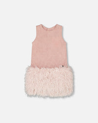 Sleeveless Bi-Material Lurex Dress With Feathers Light Pink - H20Q93_678