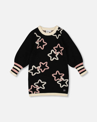 Long Sleeve Knit Dress Black With Stars - H20QT94_999