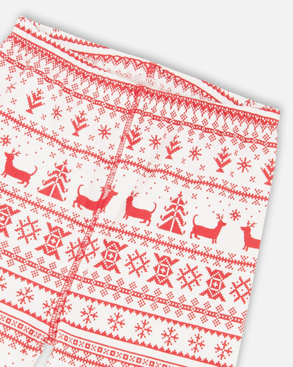 Organic Cotton Two-Piece Pajama Set Red And White Fairisle - H20R10US_089