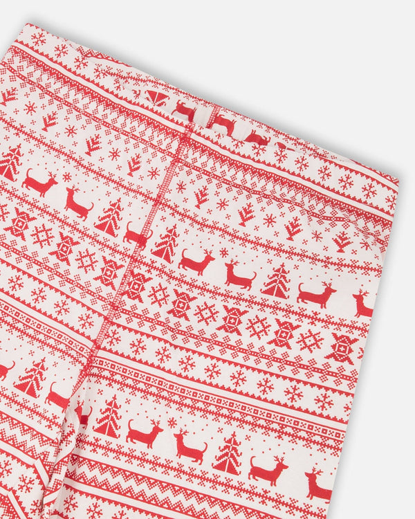 Adult Women Organic Cotton Two-Piece Pajamas Red And White Fairisle - H20R12_089
