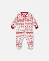 Organic Cotton Baby One-Piece Pajamas Red And White Fairisle - H20R40US_089