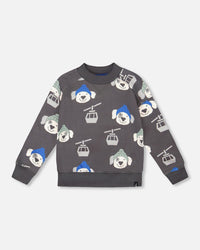 Fleece Pullover Sweatshirt Gray Dog Print - H20T31_060